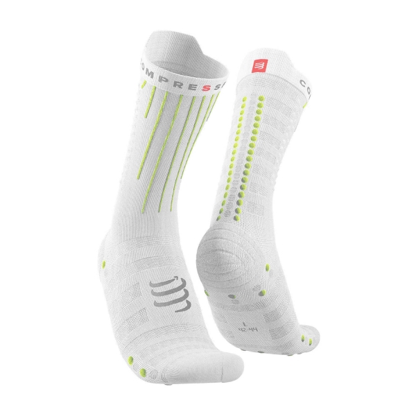 Running Socks Compressport Aero Socks  White/Lime XU00054B006