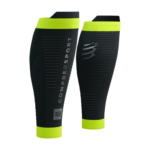 Compression Calf Sleeve Compressport R2V3 Compression Calf Sleeves  Black/Fluo Yellow CCSU3099016