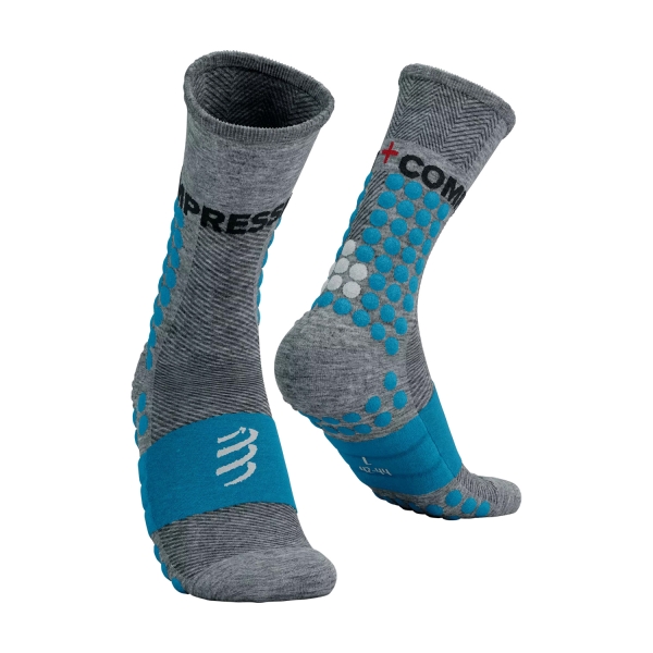Running Socks Compressport Ultra Trail Socks  Grey Melange/Hawaiian Ocean XU00008B1016