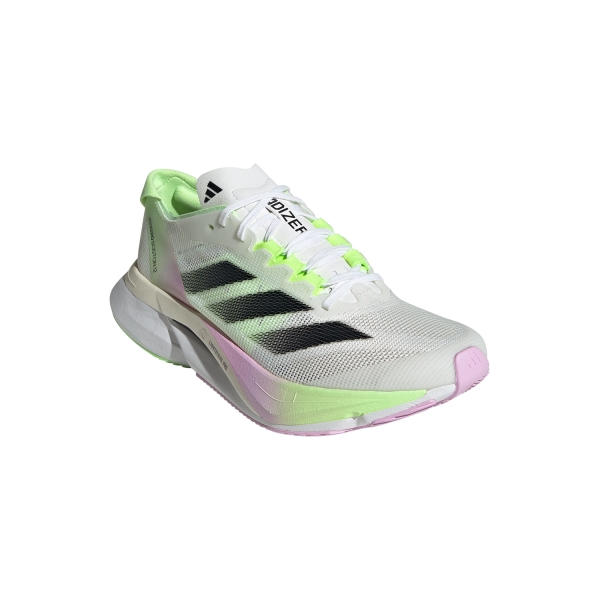 adidas adizero Boston 12 - Cloud White/Core Black/Green Spark