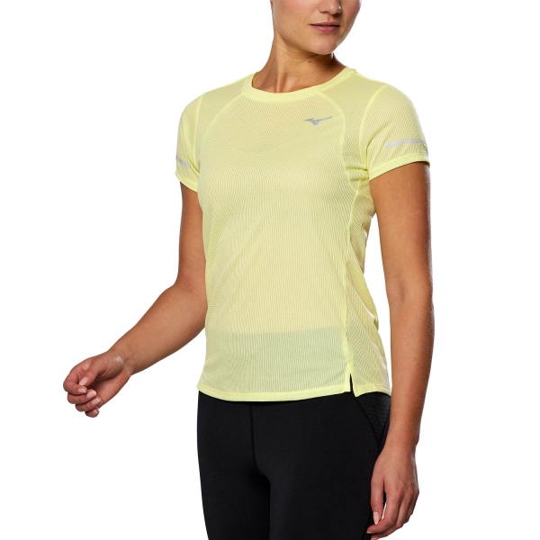 Women's Running T-Shirts Mizuno Dryaeroflow Logo TShirt  Pale Lime Yellow J2GAA20441