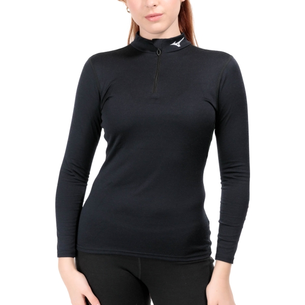 Women's Shirts Sport Underwear Mizuno Mid Weight Breath Thermo Logo Shirt  Black A2GAA75009