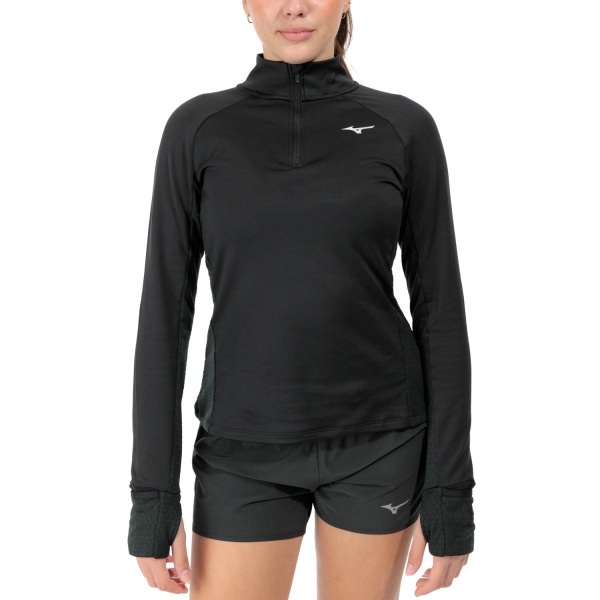 Women's Running Shirt Mizuno Warmalite Shirt  Black J2GCA70509