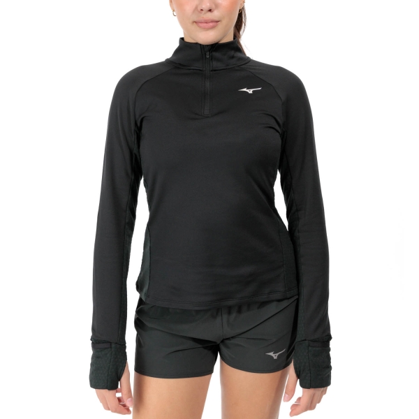 Women's Running Shirt Mizuno Mizuno Warmalite Shirt  Black  Black 