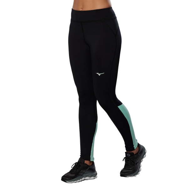 Women's Running Tights Mizuno Warmalite Tights  Black/Beveled Glass J2GBA70392