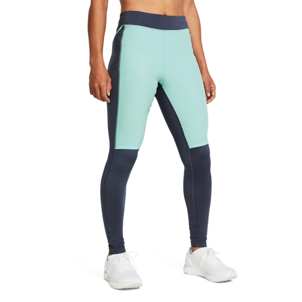 Women's Running Tights Under Armour Qualifier Cold Tights  Downpour Gray/Neo Turquoise/Reflective 13793420044