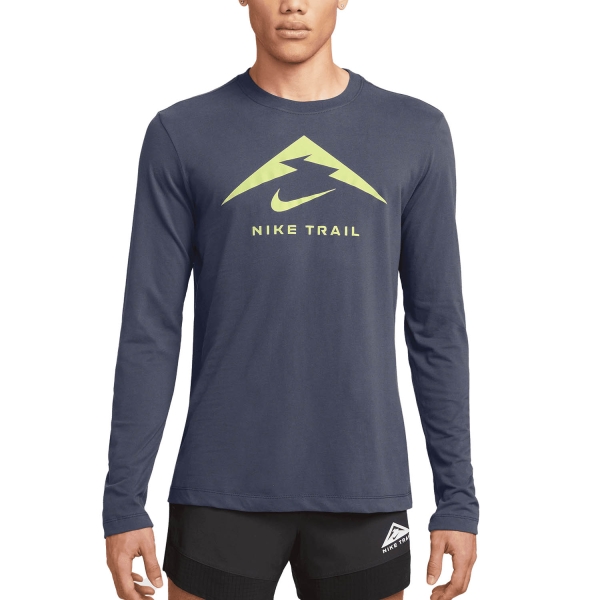 Men's Running Shirt Nike DriFIT Trail Shirt  Thunder Blue FN0827437