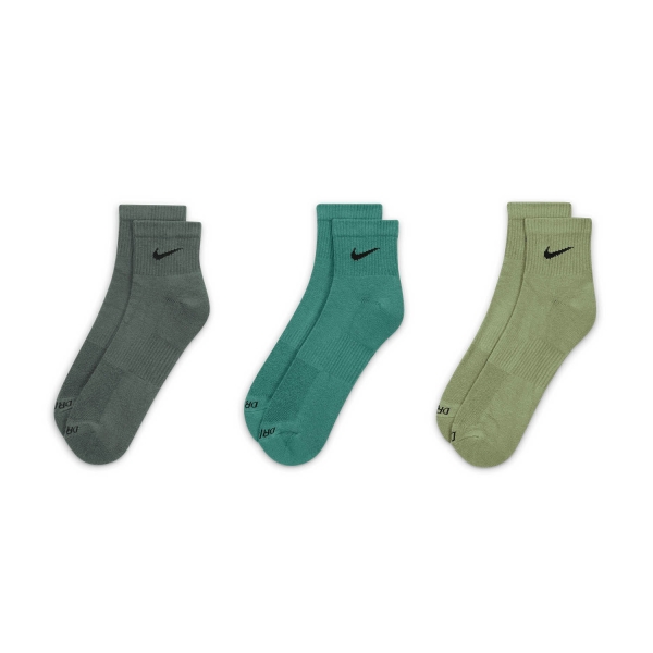 Nike Everyday Plus Cushioned x 3 Socks - Green/Black