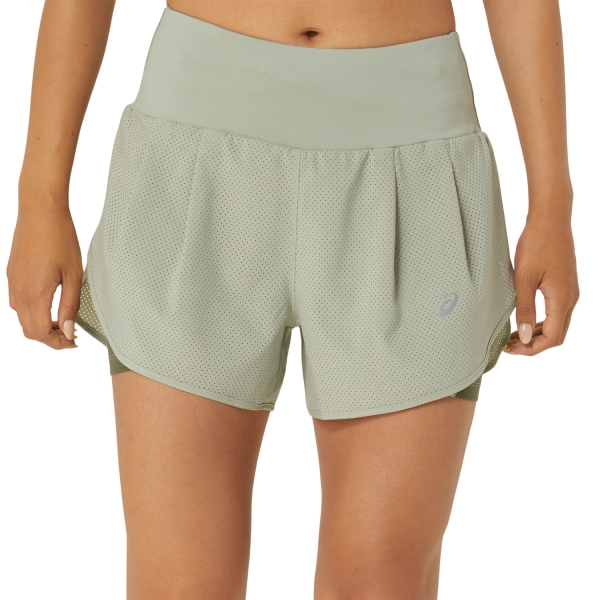 Women's Running Shorts Asics Road 2 in 1 3.5in Shorts  Olive Grey/Olive Grey 2012C975300