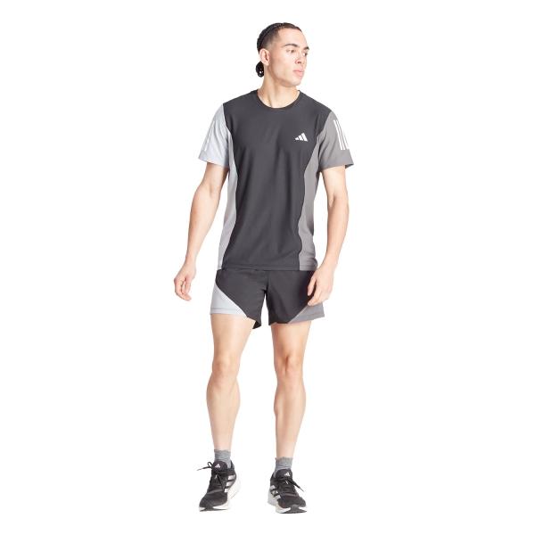 adidas Own The Run Logo 5in Shorts - Black/Halsil/Grey Five