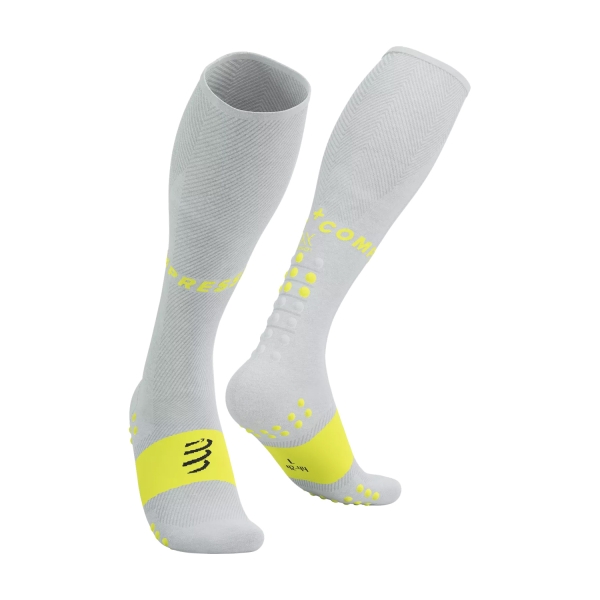 Calze Running Compressport Full Oxygen Calze  White/Safe Yellow SU00050B7017