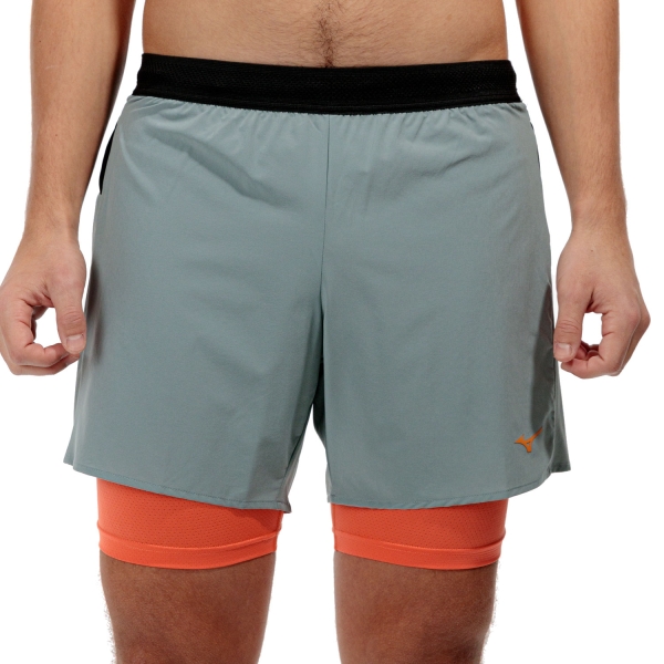 Pantalone cortos Running Hombre Mizuno ER 2 in 1 5.5in Shorts  Lead/Nasturtium J2GBB01507