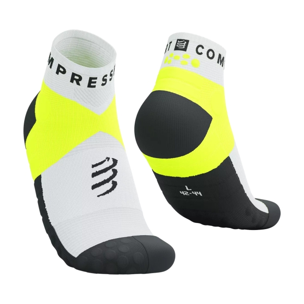 Calcetines Running Compressport Ultra Trail Low V2.0 Calcetines  White/Safe Yellow SLCU4420022