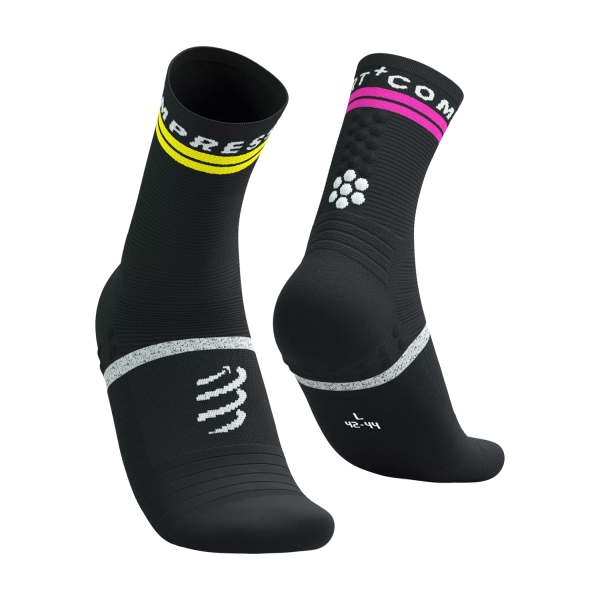 Running Socks Compressport Pro Marathon V2.0 Socks  Black/Safe Yellow/Neo Pink SMCU3789035