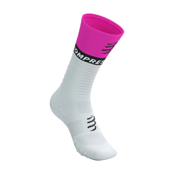Compressport Mid Compression V2.0 Socks - White/Safe Yellow/Neo Pink