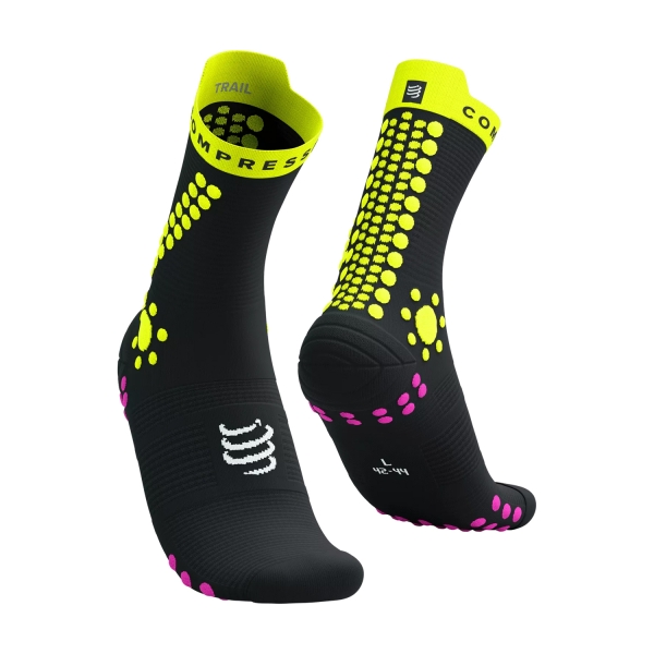 Calcetines Running Compressport Pro Racing V4.0 Trail Calcetines  Black/Safe Yellow/Neo Pink XU00048B9035
