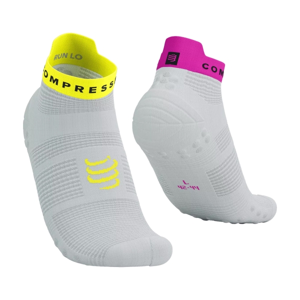 Running Socks Compressport Pro Racing V4.0 Logo Socks  White/Safe Yellow/Neo Pink XU00047B0025