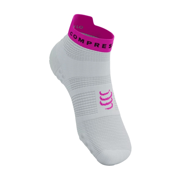 Compressport Pro Racing V4.0 Logo Socks - White/Safe Yellow/Neo Pink