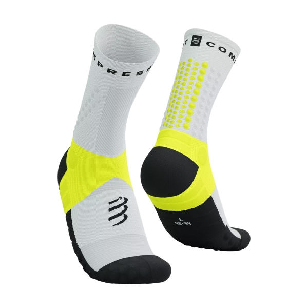 Running Socks Compressport Ultra Trail V2.0 Socks  White/Safe Yellow SQTU3550022