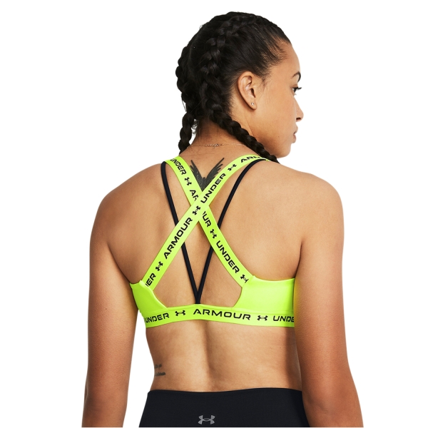 UNDER ARMOUR - Women's Mid Crossback Sports Bra Top Lime Yellow/White