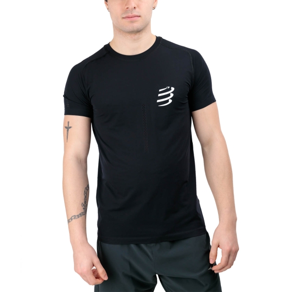 Men's Running T-Shirt Compressport Performance TShirt  Black/White AM00127B9002