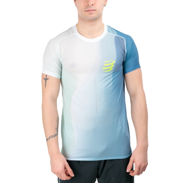 Men's Running T-Shirt Compressport Performance TShirt  Niagara Blue AM00127B5073