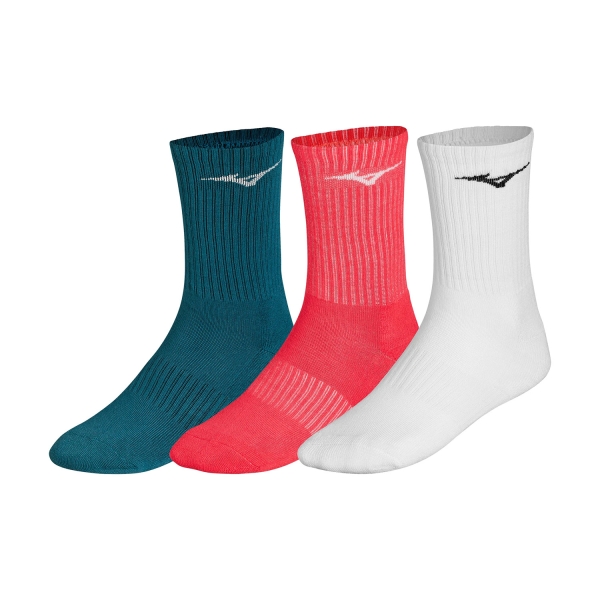 Running Socks Mizuno Logo x 3 Socks  White/Radiant Red/Moroccan Blue 32GX2505Z62