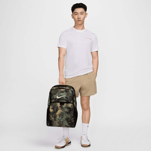 Nike Brasilia Print Mochila Grande - Oil Green/Black/Coconut