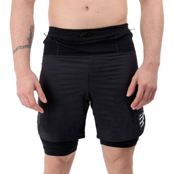 Men's Running Shorts Compressport Trail Racing 2 in 1 6in Shorts  Black ASHM3719000