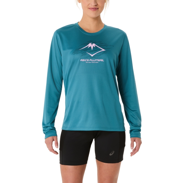Camisetas Manga Larga Trail Running Mujer Asics Fujitrail Logo Camisa  Atlantis Blue 2012D042401