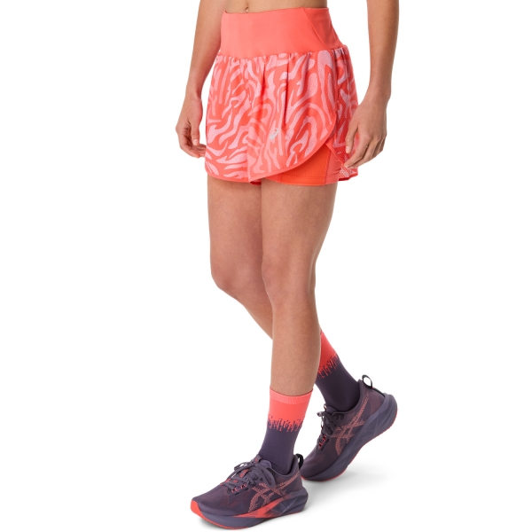 Asics Road All Over Print 2 in 1 3.5in Pantaloncini - Coral Reef/Light Ube