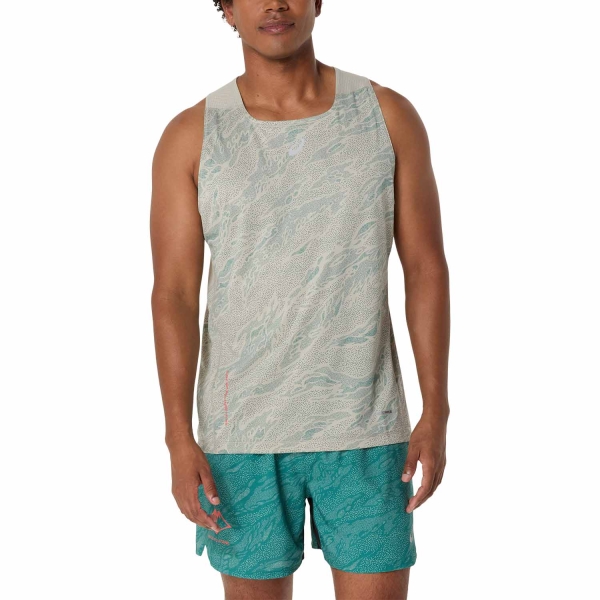 Men's Trail Running Tank Tops & Vests Asics Fujitrail Tank  White Sage/Rainy Lake 2011C984020