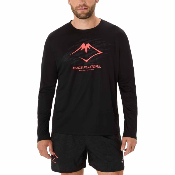 Maglie Manica Lunga Trail Running Uomo Asics Fujitrail Logo Maglia  Performance Black/Carbon/Coral Reef 2011C987003