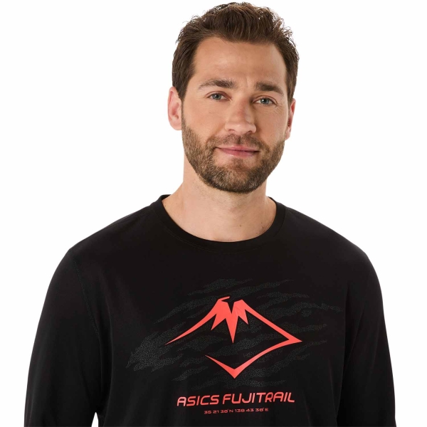Asics Fujitrail Logo Maglia - Performance Black/Carbon/Coral Reef