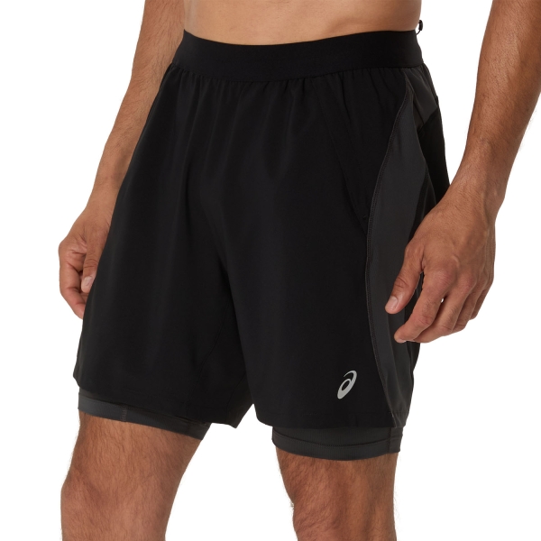 Pantaloncino Running Uomo Asics Road Logo 2 in 1 7in Pantaloncini  Performance Black/Graphite Grey 2011D246001