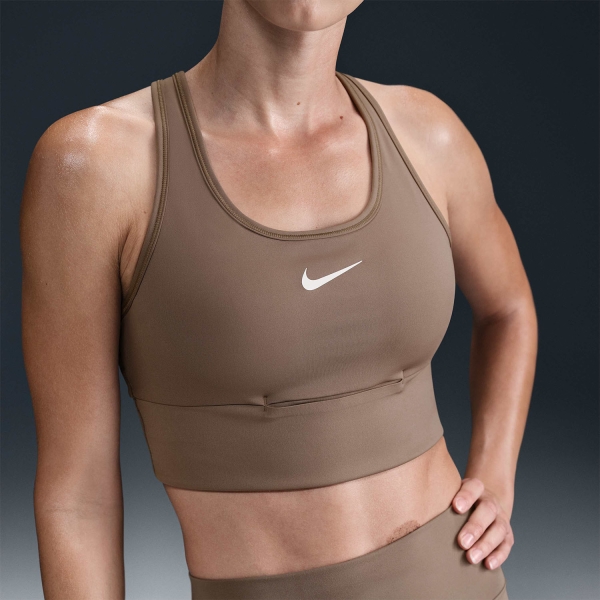 Nike Swoosh Pocket Reggiseno Sportivo - Mink Brown/White