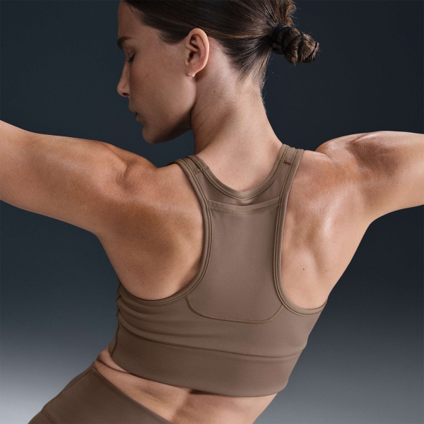 Nike Swoosh Pocket Reggiseno Sportivo - Mink Brown/White