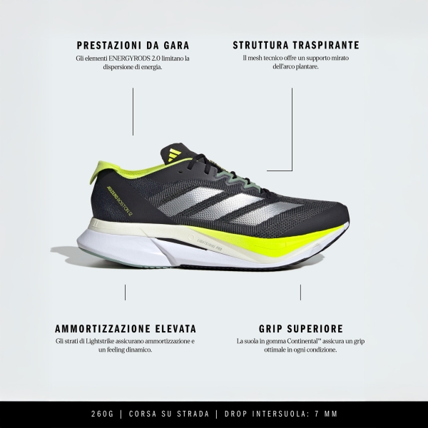 adidas adizero Boston 12 - Aurora Ink/Silver Metal/Pulse Lime