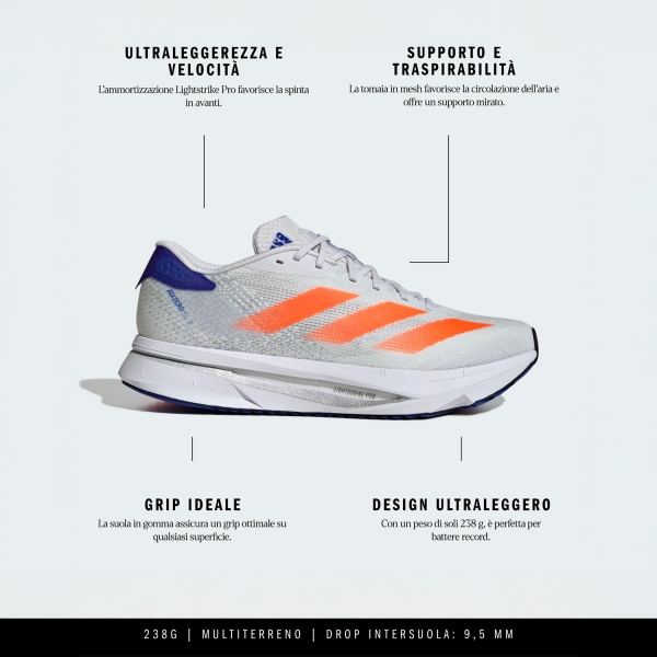 adidas adizero SL 2 - Dash Grey/Impact Orange/Lucid Blue