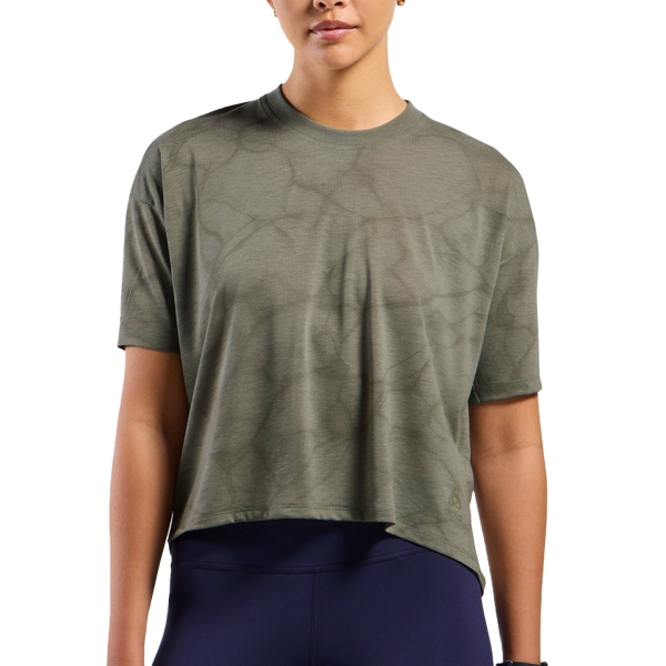 Maglietta Running Donna Odlo Active 365 Natural Print Maglietta  Vetiver/Melange 31460140457
