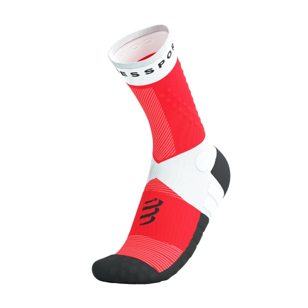 Compressport Ultra Trail V2.0 Calze - White/Fluo Red