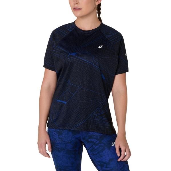 Women's Running T-Shirts ASICS Road LiteShow TShirt  Performance Black/Dark Cobalt 2012D289001