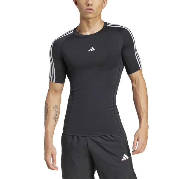 Maglietta Training Uomo adidas TechFIT 3 Stripes Maglietta  Black IN5588