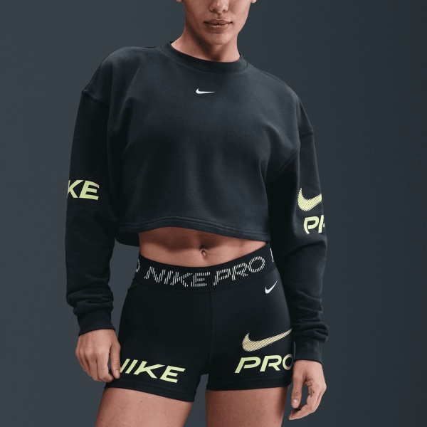 Maglia e Felpa Fitness e Training Donna Nike Pro DriFIT Felpa  Seaweed/Light Lemon Twist/White HV3591390