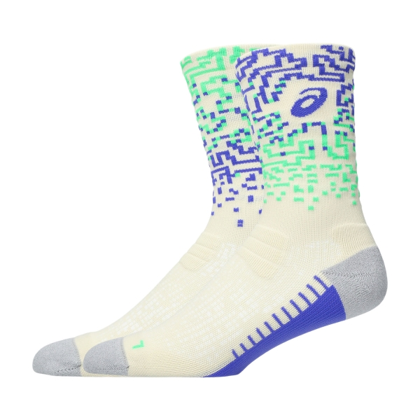 ASICS Performance Run Crew Calcetines - Ivory/Cobalt Burst/Vital Green