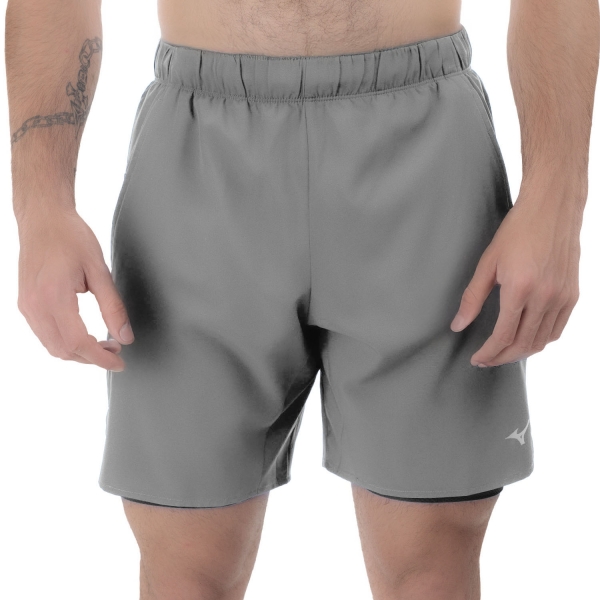 Pantaloncino Running Uomo Mizuno Core Logo 2 in 1 7.5in Pantaloncini  Vapor Silver J2GBC50705