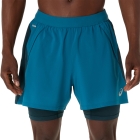 ASICS Road Logo 2 in 1 5in Shorts - Tranquil Teal/Dark Teal/Yamabuki