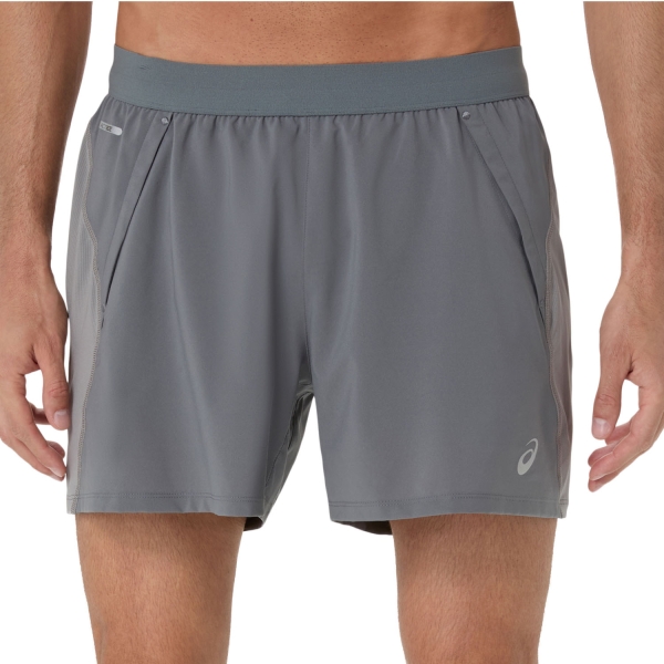 Men's Running Shorts ASICS Road Logo 5in Shorts  Clay Grey/Steel Grey/Illuminante Green 2011D247020