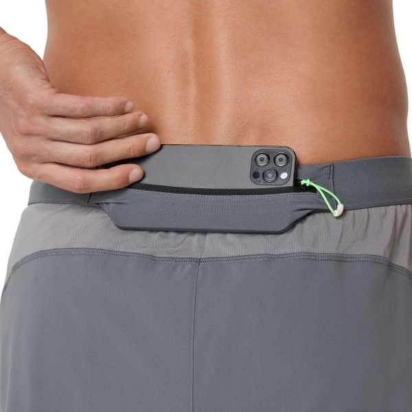 ASICS Road Logo 5in Shorts - Clay Grey/Steel Grey/Illuminante Green