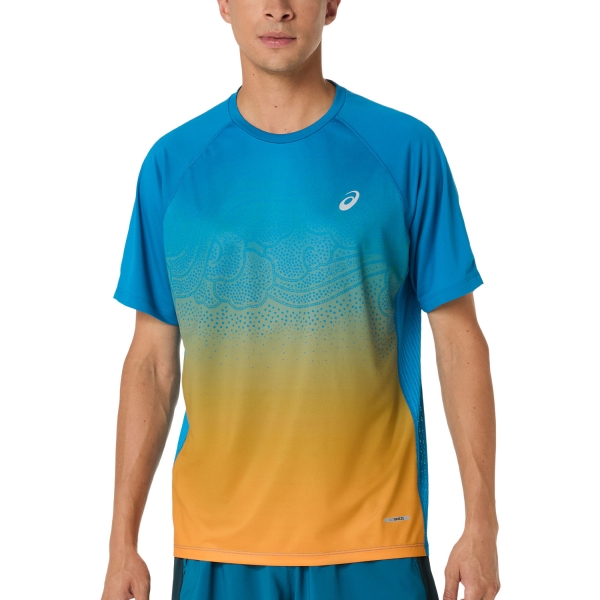 Men's Running T-Shirt ASICS Road Fade TShirt  Aegean Blue/Yamabuki 2011D512400